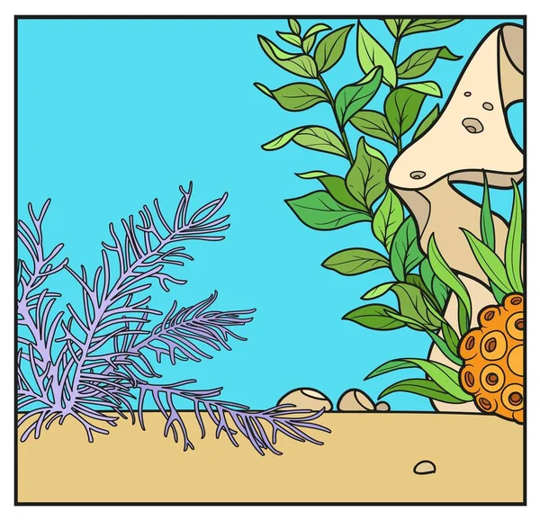 Unterwasserwelt Einfachen Quadratischen Hintergrund Mit Den Steinen Und Algen Farbvariation — Stockvektor