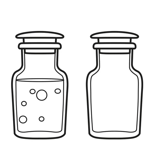 Jars Lapped Lids Laboratory Glassware Outlined Coloring Page White Background — Stock Vector