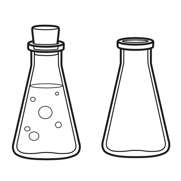 Chemical Equipment Glass Erlenmeyer Flask Outlined Coloring Page White Background — Stock Vector
