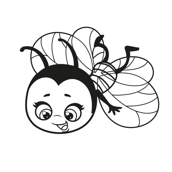 Cartoon Cute Bee Flies Outlined Coloring Page White Background — Image vectorielle