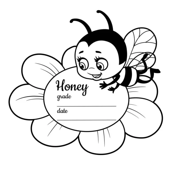 Label Design Bee Flower Space Honey Variety Bottling Date Outlined — ストックベクタ