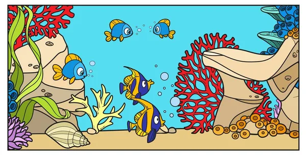 Underwater Inhabitants Backdrop Seabed Corals Algae Stones Seashell Color Variation — Vetor de Stock