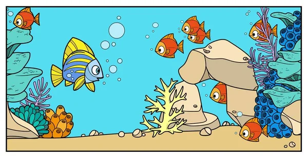 Морские Рыбы Фоне Морского Дна Кораллами Камнями Анемонами Изменением Цвета — стоковый вектор