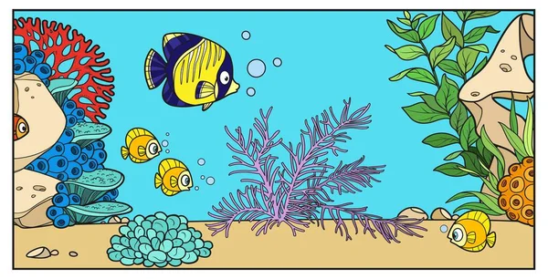Underwater Inhabitants Backdrop Seabed Corals Algae Anemones Color Variation Coloring — Vetor de Stock