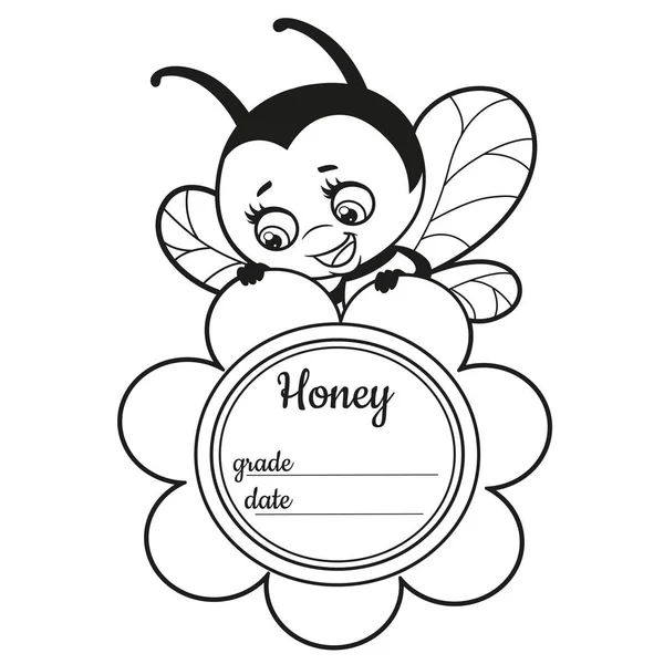 Vertical Label Design Bee Flower Space Honey Variety Bottling Date — Stock Vector