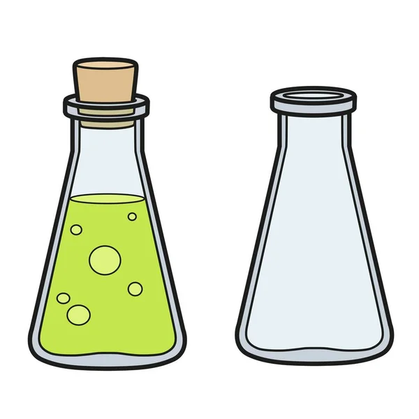 Chemische Ausrüstung Glas Erlenmeyerkolben Farbvariation Für Malseite — Stockvektor