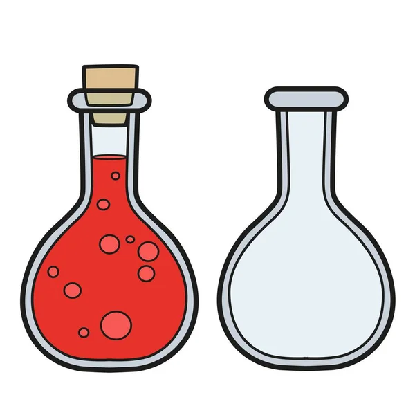 Large Chemical Flask Color Variation Coloring Page White Background — Stok Vektör