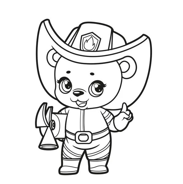 可爱的卡通熊宝宝 穿着消防员的衣服 爪子上拿着灭火器 在白色的背景上涂上颜色 — 图库矢量图片