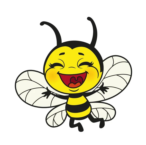 Cartoon Cute Pszczoła Super Szczęśliwy Muchy Odmiany Kolorów Dla Kolorowanki — Wektor stockowy