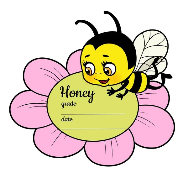 花朵加蜂蜜品种空间的标签设计及白底彩页装瓶日期 颜色变化 — 图库矢量图片
