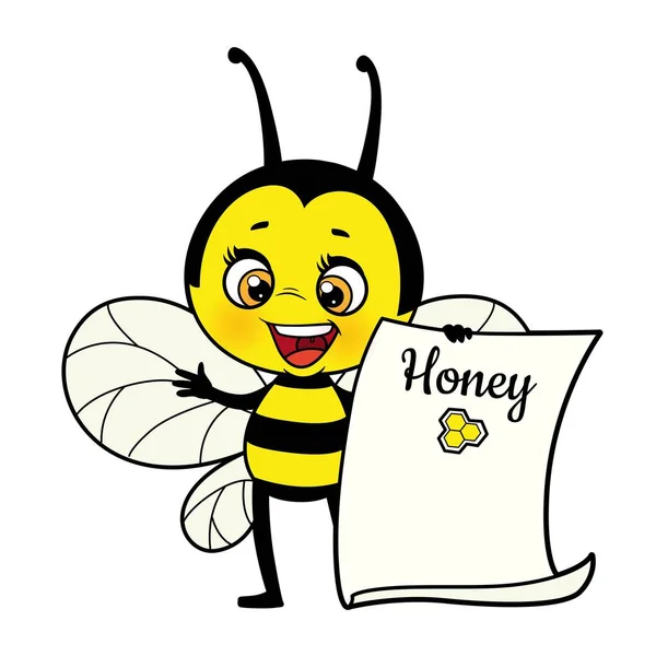 Label Design Cute Cartoon Bee Paper Color Variation Coloring Page — Vettoriale Stock