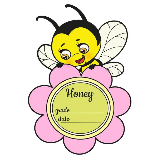 Vertical Label Design Bee Flower Space Honey Variety Bottling Date — Stock Vector