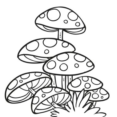 Large fly agaric mycelium linear drawing for coloring isolated on white background clipart