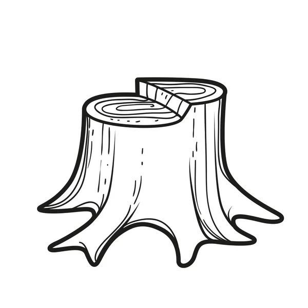 Small Stump Uneven Sawn Linear Drawing Coloring Isolated White Background — Stok Vektör