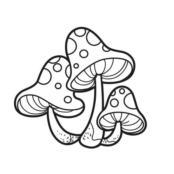 Poisonous Fly Agaric Linear Drawing Coloring Isolated White Background — Stockvector