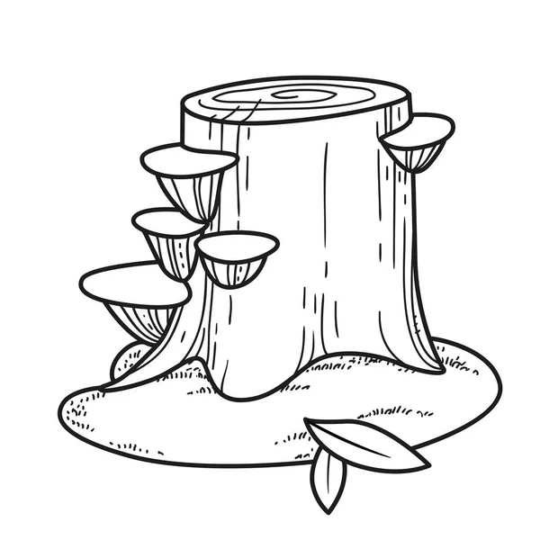 Big Stump Parasitic Overgrowth Toadstools Moss Linear Drawing Coloring Isolated —  Vetores de Stock