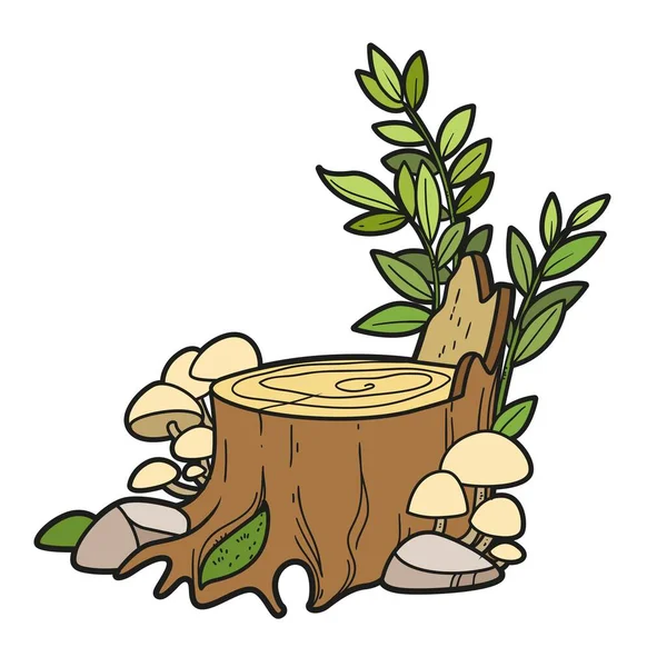 Big Stump Toadstools New Tree Shoots Color Variation Coloring Page — Vector de stock