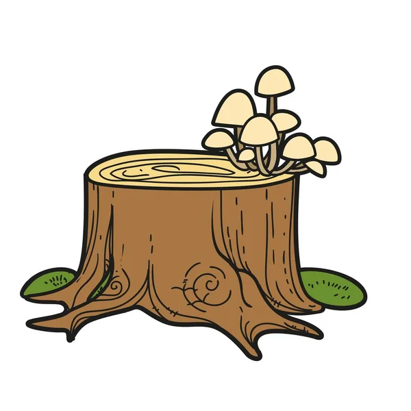 Big Stump Toadstools Moss Color Variation Coloring Page Isolated White — Stock Vector