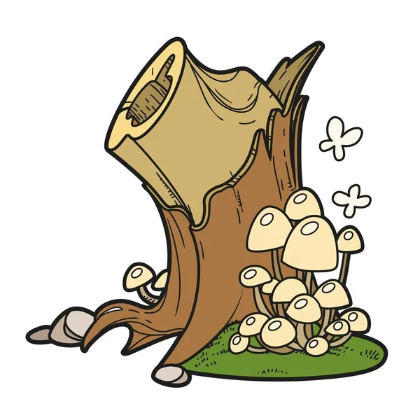 Large Stump Mushrooms Rhizome Color Variation Coloring Page Isolated White — Stock Vector