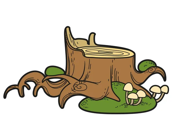 Large Stump Protruding Roots Color Variation Coloring Page Isolated White — Stok Vektör