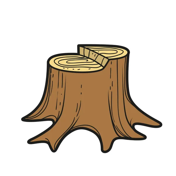 Small Stump Uneven Sawn Color Variation Coloring Page Isolated White — Stockvector
