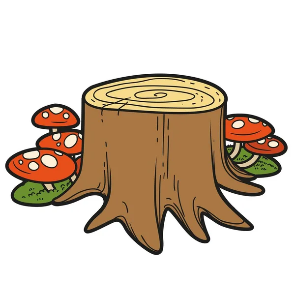 Small Stump Mushrooms Fly Agaric Moss Color Variation Coloring Page — Stock Vector