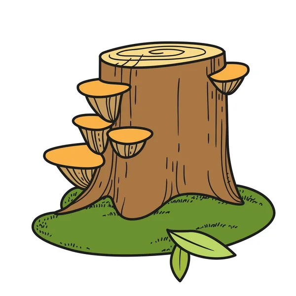 Big Stump Parasitic Overgrowth Toadstools Moss Color Variation Coloring Page — Stockvector