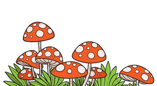 Poisonous Fly Agaric Many Mushrooms Grass Color Variation Coloring Page — Stockvektor