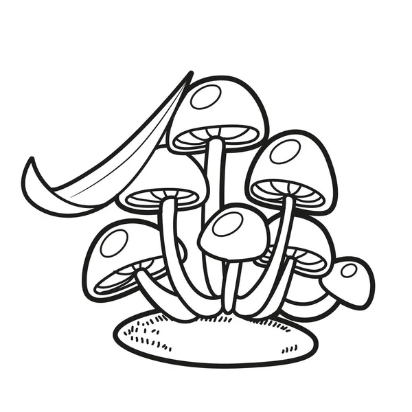 Cogumelos Venenosos Toadstool Com Talo Grama Desenho Linear Para Colorir — Vetor de Stock