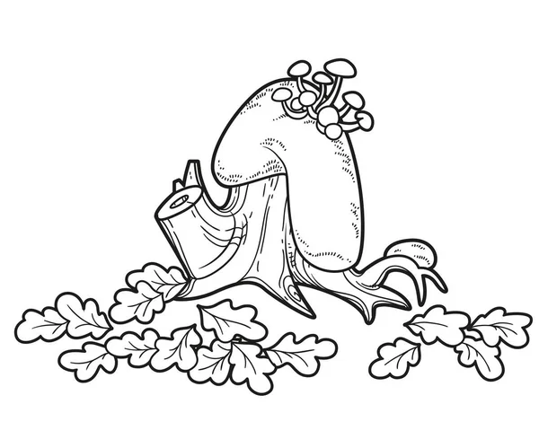 Gros Moignon Avec Une Mousse Des Feuilles Chêne Des Champignons — Image vectorielle