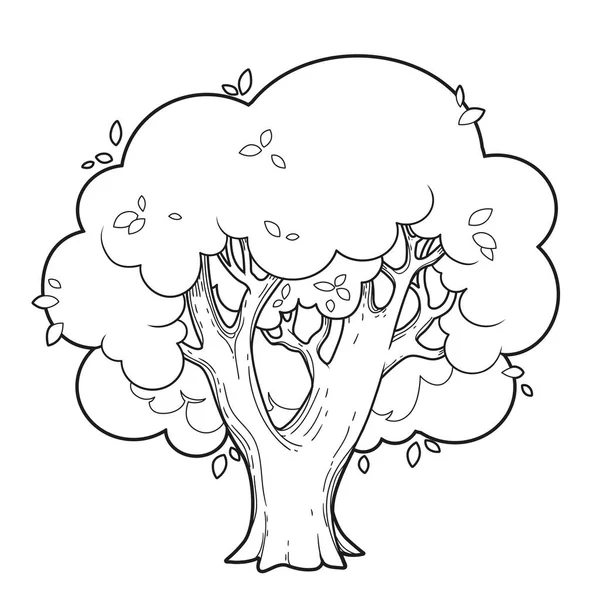 Big Old Foliar Tree Linear Drawing Coloring Isolated White Background — 스톡 벡터