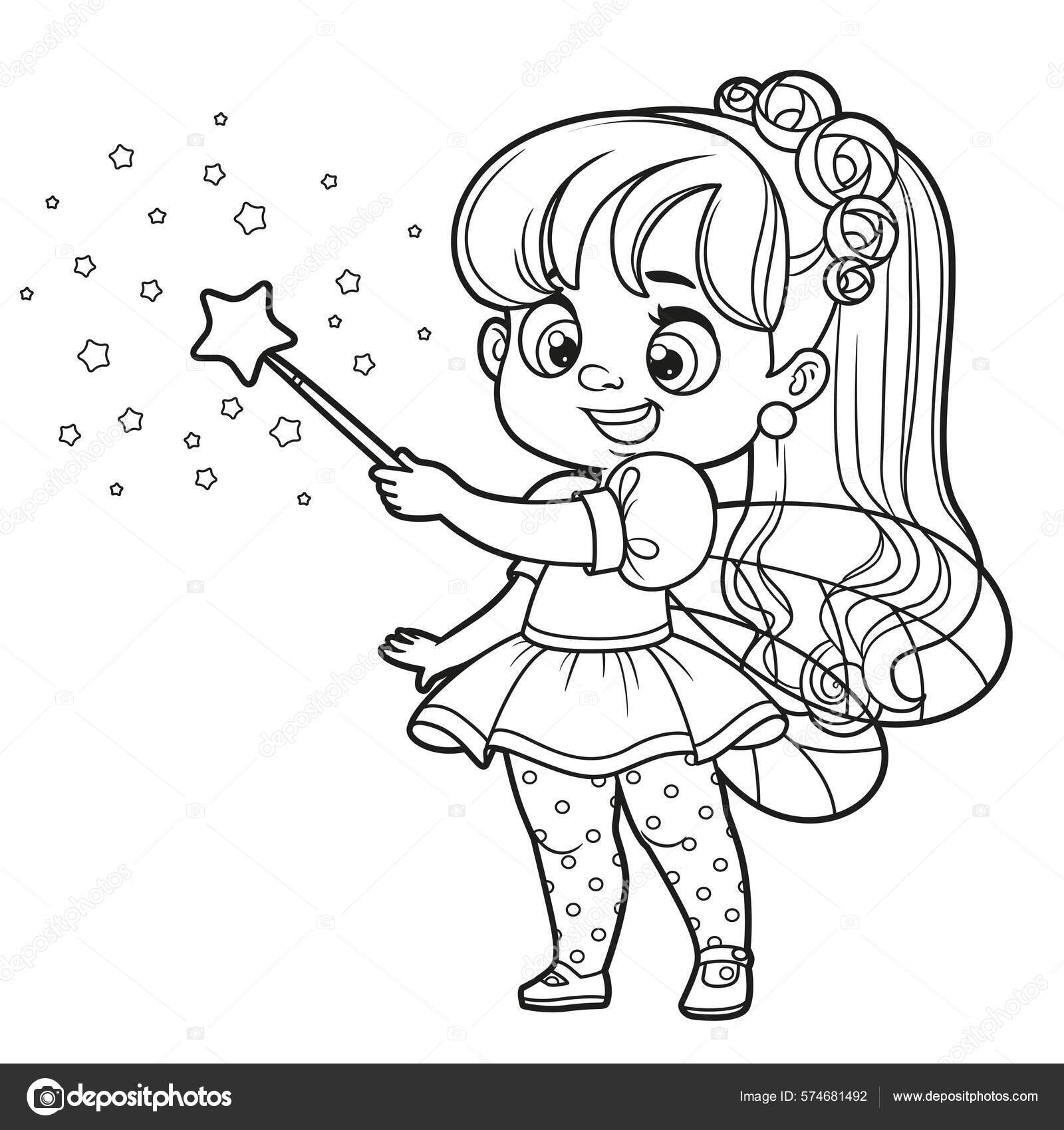 Desenho de princesa com varinha mágica para pintar