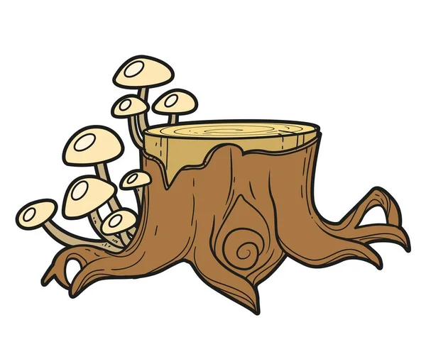 Stump Toadstools Moss Color Variation Coloring Page Isolated White Background — Stock Vector