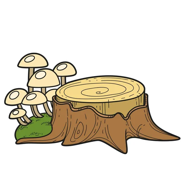 Old Stump Which Toadstools Grow Color Variation Coloring Page Isolated — Stock Vector