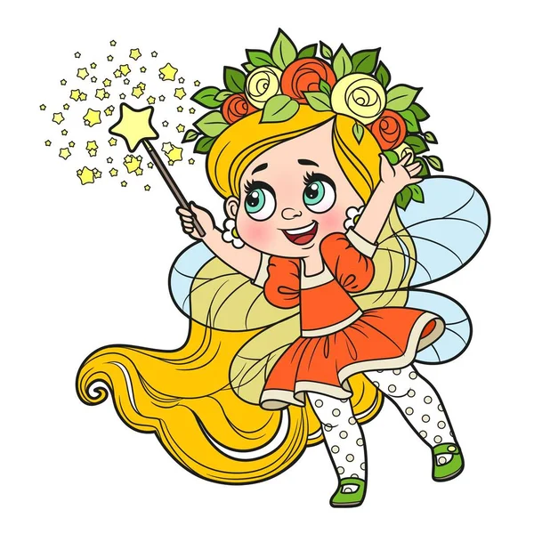 Cute Cartoon Little Fairy Jump Color Variation Coloring Page Isolated — Stock Vector