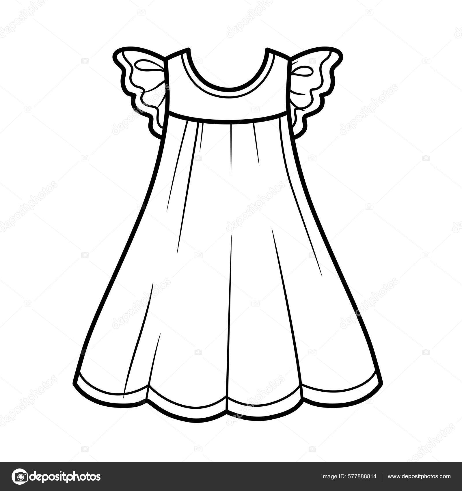 Women's dresses. Hand drawn vector illustration. Black outline drawing  isolat: Royalty Free #144211330