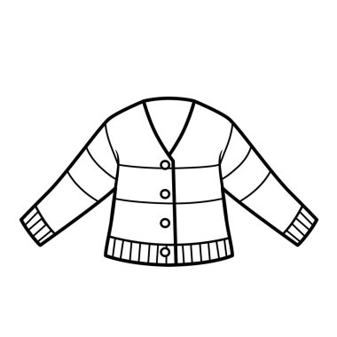 Knitted cardigan with stripe for girl outline for coloring on a white background