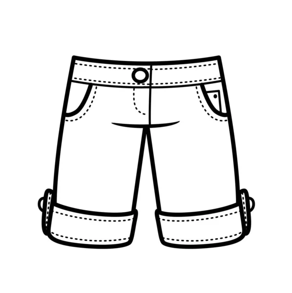 Denim Shorts Outline Coloring White Background — Stock Vector