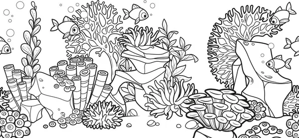 Vodorovné Bezešvé Pozadí Mořského Dna Obyvatel Ryby Korály Sasanky Mořské — Stockový vektor