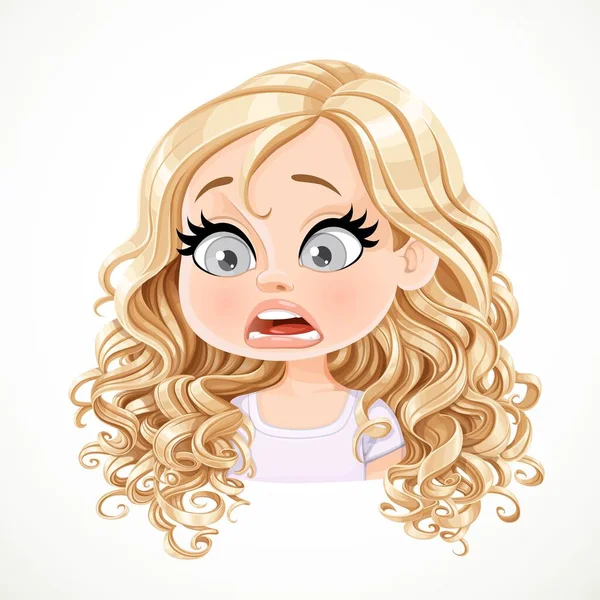 Belle Fille Blonde Dessin Animé Avec Magnifiques Cheveux Bouclés Peur — Image vectorielle