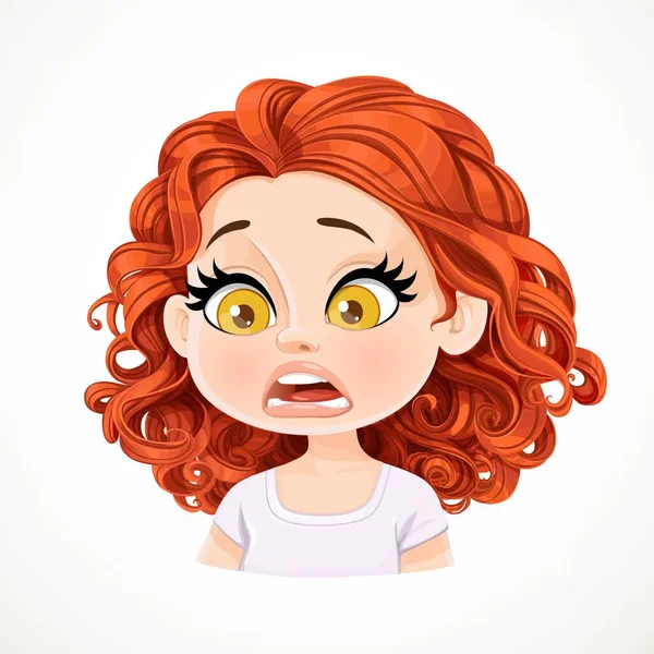 Schöne Cartoon Brünetten Mädchen Mit Dunkelroten Haaren Angst Emotion Porträt — Stockvektor
