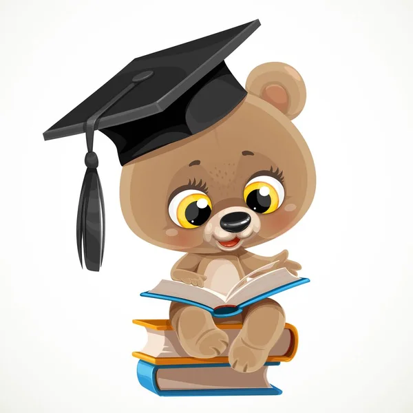 Bonito Urso Desenho Animado Bebê Chapéu Pós Graduação Sentado Uma —  Vetores de Stock