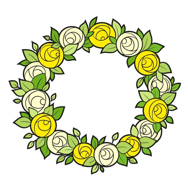 Frame Wreath Roses Color Variation Coloring Page Isolated White Background — ストックベクタ