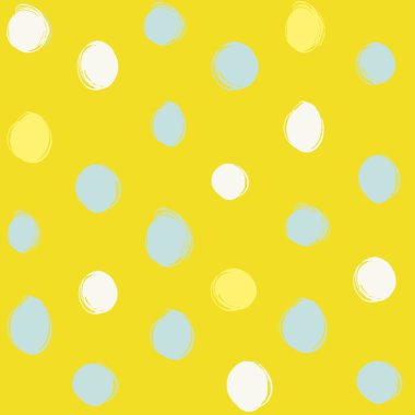 Sarı, yeşil ve beyaz oval daireden kusursuz desen ve sarı arkaplanda soyut desenli fırça darbeleri.