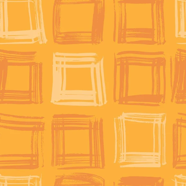 Seamless Pattern Orange Squares Brushstrokes Orange Background — 스톡 벡터