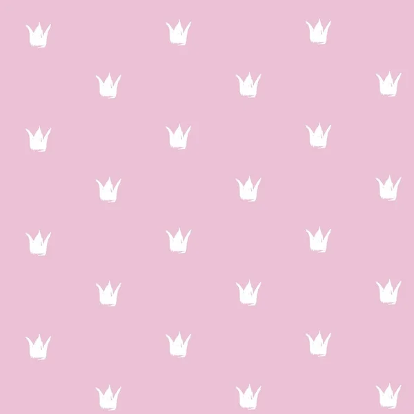 Seamless Pattern White Crown Texture Strokes Thick Pain Pink Background - Stok Vektor