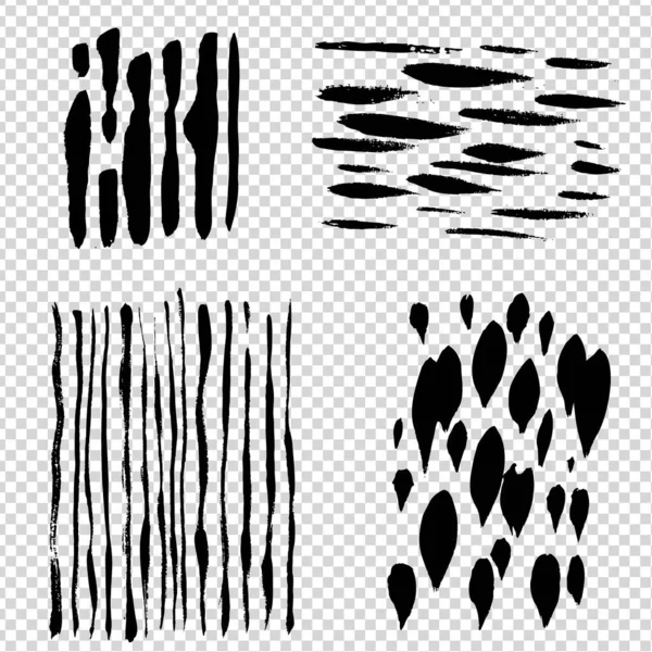 Different Black Abstract Texture Brush Strokes Imitation Transparent Background — Stockový vektor