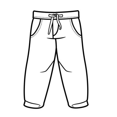 Drawstring jeans for boy outline for coloring on a white background