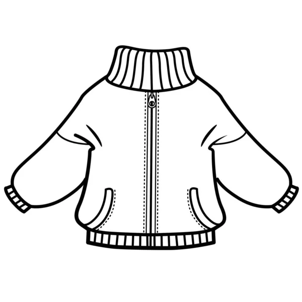 Knitted Sweater Fastener Pockets Outline Coloring White Background — Vetor de Stock