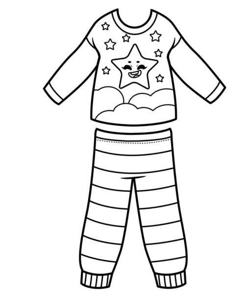 Pajamas for a boy with stars outline for coloring on a white background